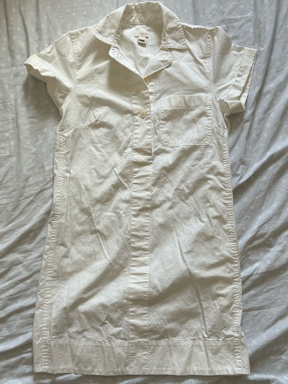 J. Crew White Cotton Shirt Midi Dress with Chest Pocket